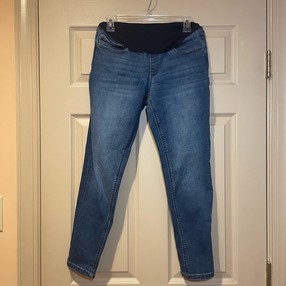 Savi Parker New York Blue Denim Maternity Jeans, Stretch Panel, Size Medium (8?)